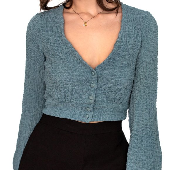 Lulus • Small • Long Sleeve Blouse • Turkish Blue - Picture 10 of 10